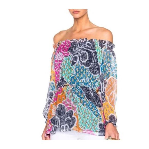 Diane Von Furstenberg Tops - Diane Von Furstenberg Camila Floral Print Off the Shoulder Silk Top, Size 4